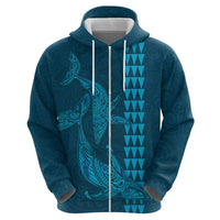Aloha Hawaii Whale Kakau and Polynesian Tattoo Zip Hoodie Light Blue Color LT03 - Polynesian Pride