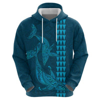 Aloha Hawaii Whale Kakau and Polynesian Tattoo Zip Hoodie Light Blue Color LT03 - Polynesian Pride