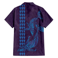 Aloha Hawaii Whale Kakau and Polynesian Tattoo Family Matching Off Shoulder Maxi Dress and Hawaiian Shirt Purple Color