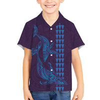 Aloha Hawaii Whale Kakau and Polynesian Tattoo Family Matching Tank Maxi Dress and Hawaiian Shirt Purple Color
