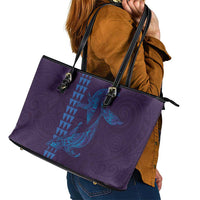 Aloha Hawaii Whale Kakau and Polynesian Tattoo Leather Tote Bag Purple Color LT03 - Polynesian Pride