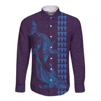 Aloha Hawaii Whale Kakau and Polynesian Tattoo Long Sleeve Button Shirt Purple Color LT03 Unisex Purple - Polynesian Pride