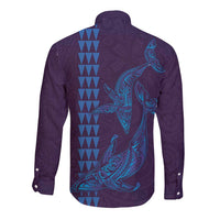 Aloha Hawaii Whale Kakau and Polynesian Tattoo Long Sleeve Button Shirt Purple Color LT03 - Polynesian Pride