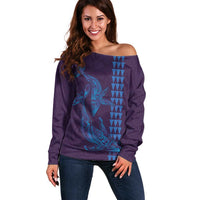 Aloha Hawaii Whale Kakau and Polynesian Tattoo Off Shoulder Sweater Purple Color LT03 Women Purple - Polynesian Pride