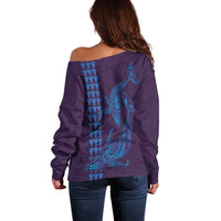 Aloha Hawaii Whale Kakau and Polynesian Tattoo Off Shoulder Sweater Purple Color LT03 - Polynesian Pride