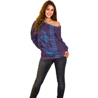 Aloha Hawaii Whale Kakau and Polynesian Tattoo Off Shoulder Sweater Purple Color LT03 - Polynesian Pride