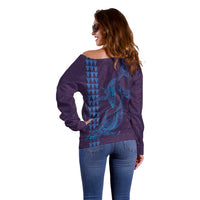 Aloha Hawaii Whale Kakau and Polynesian Tattoo Off Shoulder Sweater Purple Color LT03 - Polynesian Pride