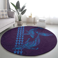Aloha Hawaii Whale Kakau and Polynesian Tattoo Round Carpet Purple Color
