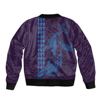 Aloha Hawaii Whale Kakau and Polynesian Tattoo Sleeve Zip Bomber Jacket Purple Color