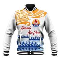 Personalised Hawaiki Nui Va'a French Polynesian Pattern Baseball Jacket White Color LT03 Unisex White - Polynesian Pride