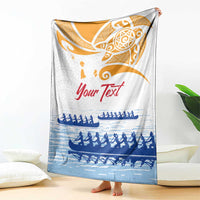 Personalised Hawaiki Nui Va'a French Polynesian Pattern Blanket White Color LT03 - Polynesian Pride
