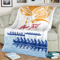 Personalised Hawaiki Nui Va'a French Polynesian Pattern Blanket White Color LT03 - Polynesian Pride