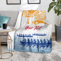 Personalised Hawaiki Nui Va'a French Polynesian Pattern Blanket White Color LT03 - Polynesian Pride