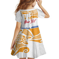 Personalised Hawaiki Nui Va'a French Polynesian Pattern Family Matching Off Shoulder Short Dress and Hawaiian Shirt White Color LT03 - Polynesian Pride