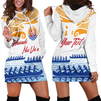 Personalised Hawaiki Nui Va'a French Polynesian Pattern Hoodie Dress White Color LT03 - Polynesian Pride