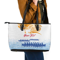 Personalised Hawaiki Nui Va'a French Polynesian Pattern Leather Tote Bag White Color LT03 - Polynesian Pride