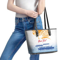 Personalised Hawaiki Nui Va'a French Polynesian Pattern Leather Tote Bag White Color LT03 - Polynesian Pride