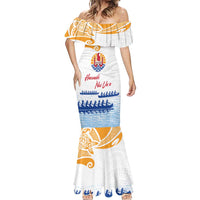 Personalised Hawaiki Nui Va'a French Polynesian Pattern Mermaid Dress White Color