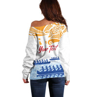 Personalised Hawaiki Nui Va'a French Polynesian Pattern Off Shoulder Sweater White Color LT03 - Polynesian Pride