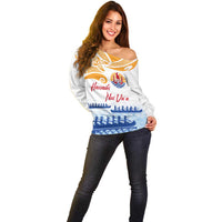 Personalised Hawaiki Nui Va'a French Polynesian Pattern Off Shoulder Sweater White Color LT03 - Polynesian Pride