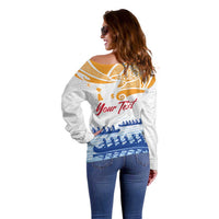 Personalised Hawaiki Nui Va'a French Polynesian Pattern Off Shoulder Sweater White Color LT03 - Polynesian Pride