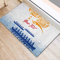 Personalised Hawaiki Nui Va'a French Polynesian Pattern Rubber Doormat White Color LT03 - Polynesian Pride