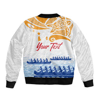 Personalised Hawaiki Nui Va'a French Polynesian Pattern Sleeve Zip Bomber Jacket White Color