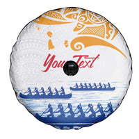 Personalised Hawaiki Nui Va'a French Polynesian Pattern Spare Tire Cover White Color LT03 - Polynesian Pride