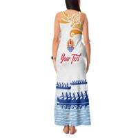 Personalised Hawaiki Nui Va'a French Polynesian Pattern Tank Maxi Dress White Color LT03 - Polynesian Pride