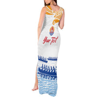Personalised Hawaiki Nui Va'a French Polynesian Pattern Tank Maxi Dress White Color LT03 - Polynesian Pride
