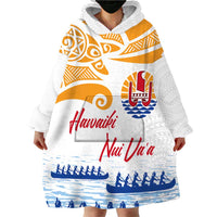 Personalised Hawaiki Nui Va'a French Polynesian Pattern Wearable Blanket Hoodie White Color LT03 - Polynesian Pride
