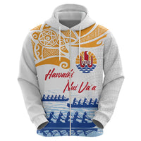 Personalised Hawaiki Nui Va'a French Polynesian Pattern Zip Hoodie White Color LT03 - Polynesian Pride