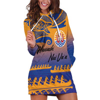 Personalised Hawaiki Nui Va'a French Polynesian Pattern Hoodie Dress Sunset Color LT03 Yellow - Polynesian Pride