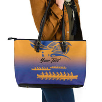 Personalised Hawaiki Nui Va'a French Polynesian Pattern Leather Tote Bag Sunset Color LT03 - Polynesian Pride