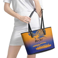 Personalised Hawaiki Nui Va'a French Polynesian Pattern Leather Tote Bag Sunset Color LT03 - Polynesian Pride