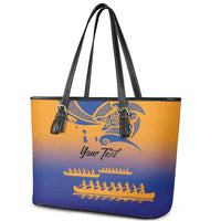 Personalised Hawaiki Nui Va'a French Polynesian Pattern Leather Tote Bag Sunset Color LT03 - Polynesian Pride