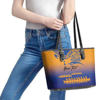 Personalised Hawaiki Nui Va'a French Polynesian Pattern Leather Tote Bag Sunset Color LT03 - Polynesian Pride