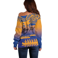 Personalised Hawaiki Nui Va'a French Polynesian Pattern Off Shoulder Sweater Sunset Color LT03 - Polynesian Pride