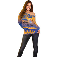 Personalised Hawaiki Nui Va'a French Polynesian Pattern Off Shoulder Sweater Sunset Color LT03 - Polynesian Pride