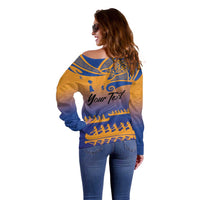 Personalised Hawaiki Nui Va'a French Polynesian Pattern Off Shoulder Sweater Sunset Color LT03 - Polynesian Pride