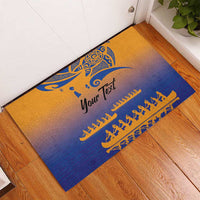 Personalised Hawaiki Nui Va'a French Polynesian Pattern Rubber Doormat Sunset Color LT03 - Polynesian Pride