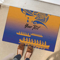 Personalised Hawaiki Nui Va'a French Polynesian Pattern Rubber Doormat Sunset Color LT03 - Polynesian Pride