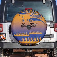 Personalised Hawaiki Nui Va'a French Polynesian Pattern Spare Tire Cover Sunset Color LT03 Yellow - Polynesian Pride