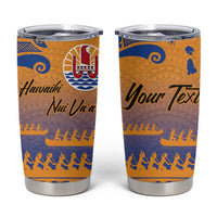 Personalised Hawaiki Nui Va'a French Polynesian Pattern Tumbler Cup Sunset Color LT03 Yellow - Polynesian Pride