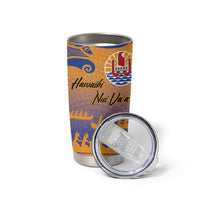 Personalised Hawaiki Nui Va'a French Polynesian Pattern Tumbler Cup Sunset Color LT03 - Polynesian Pride