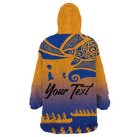 Personalised Hawaiki Nui Va'a French Polynesian Pattern Wearable Blanket Hoodie Sunset Color LT03 - Polynesian Pride