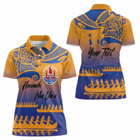 Personalised Hawaiki Nui Va'a French Polynesian Pattern Women Polo Shirt Sunset Color