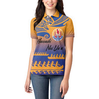 Personalised Hawaiki Nui Va'a French Polynesian Pattern Women Polo Shirt Sunset Color