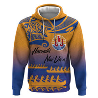 Personalised Hawaiki Nui Va'a French Polynesian Pattern Zip Hoodie Sunset Color LT03 Pullover Hoodie Yellow - Polynesian Pride