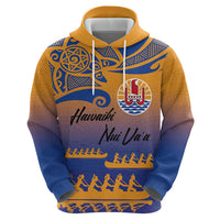 Personalised Hawaiki Nui Va'a French Polynesian Pattern Zip Hoodie Sunset Color LT03 - Polynesian Pride